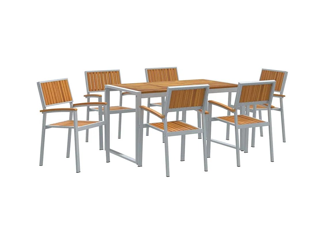 Ensemble de salle à manger pour jardin 7 pcs Gris et marron