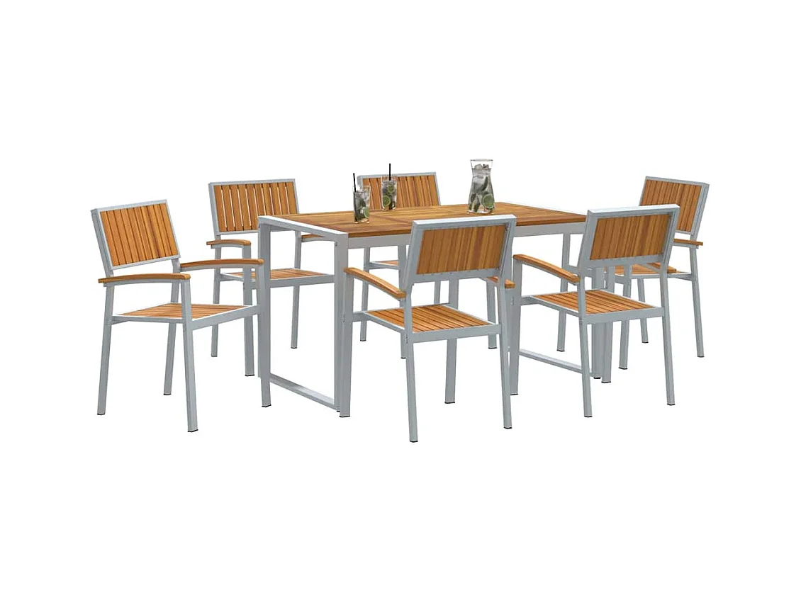 Ensemble de salle à manger pour jardin 7 pcs Gris et marron