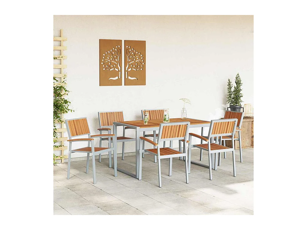 Ensemble de salle à manger pour jardin 7 pcs Gris et marron