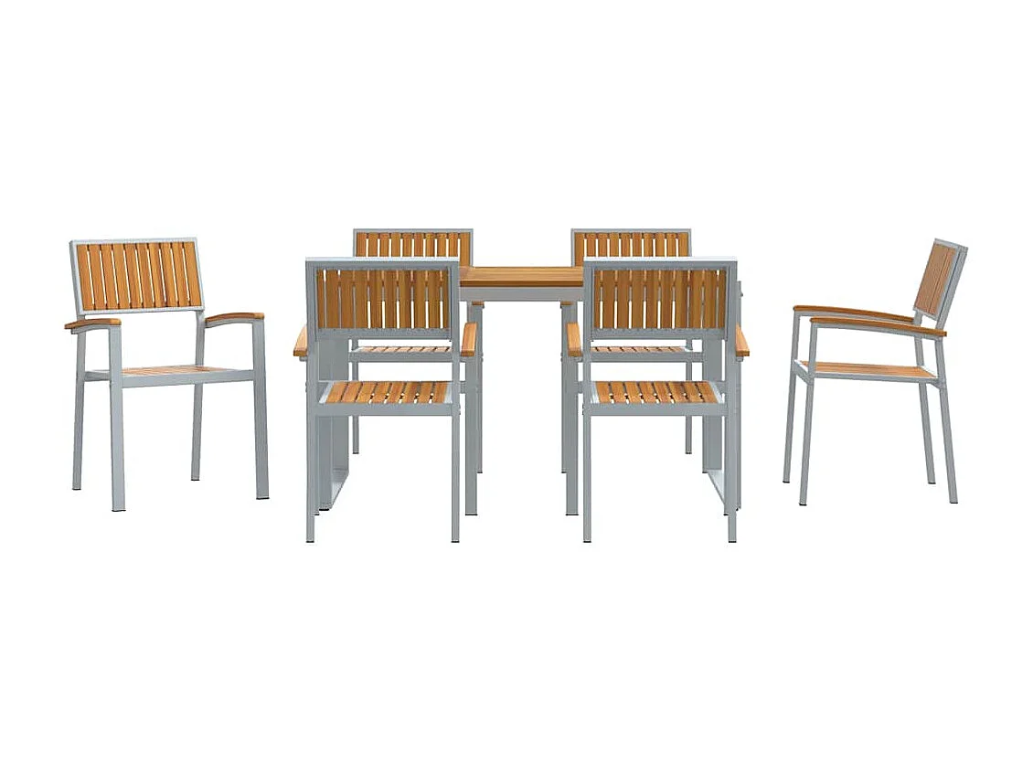 Ensemble de salle à manger pour jardin 7 pcs Gris et marron