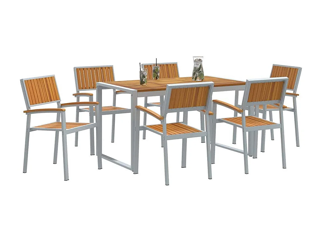 Ensemble de salle à manger pour jardin 7 pcs Gris et marron