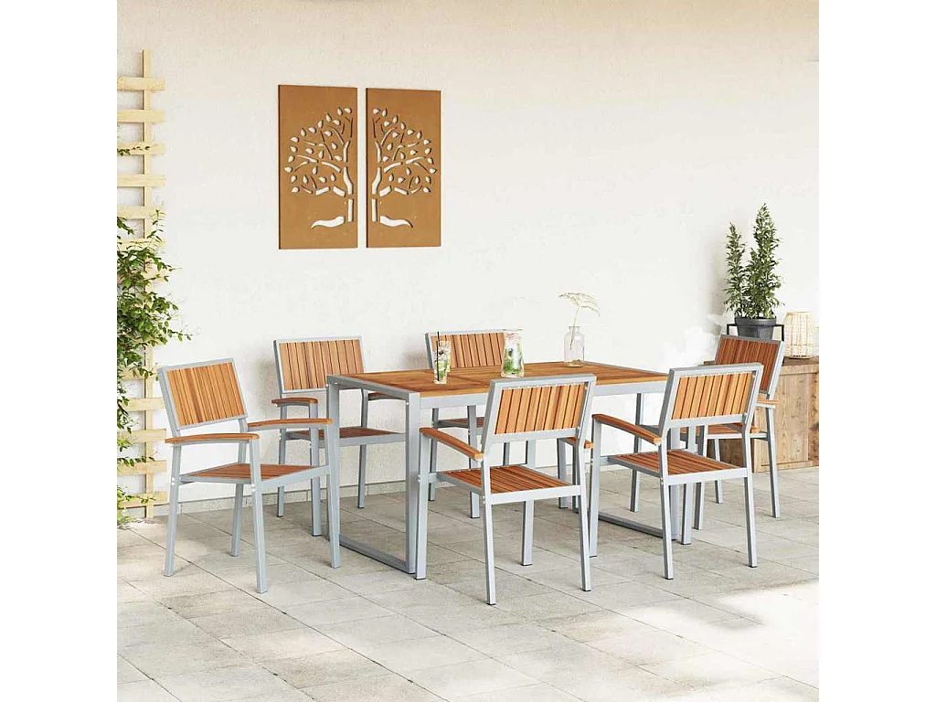 Ensemble de salle à manger pour jardin 7 pcs Gris et marron