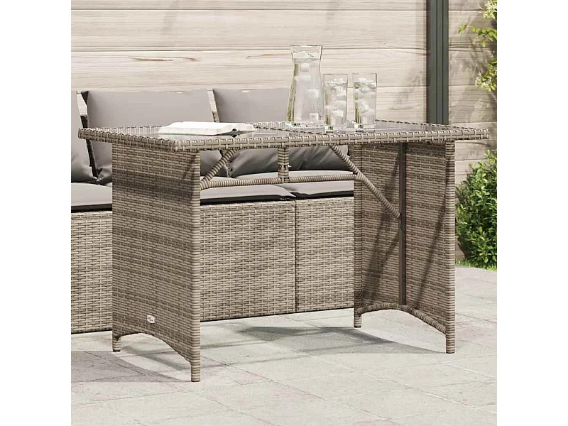 Tavolo da giardino con piano in vetro grigio 110x68x70 cm in rattan