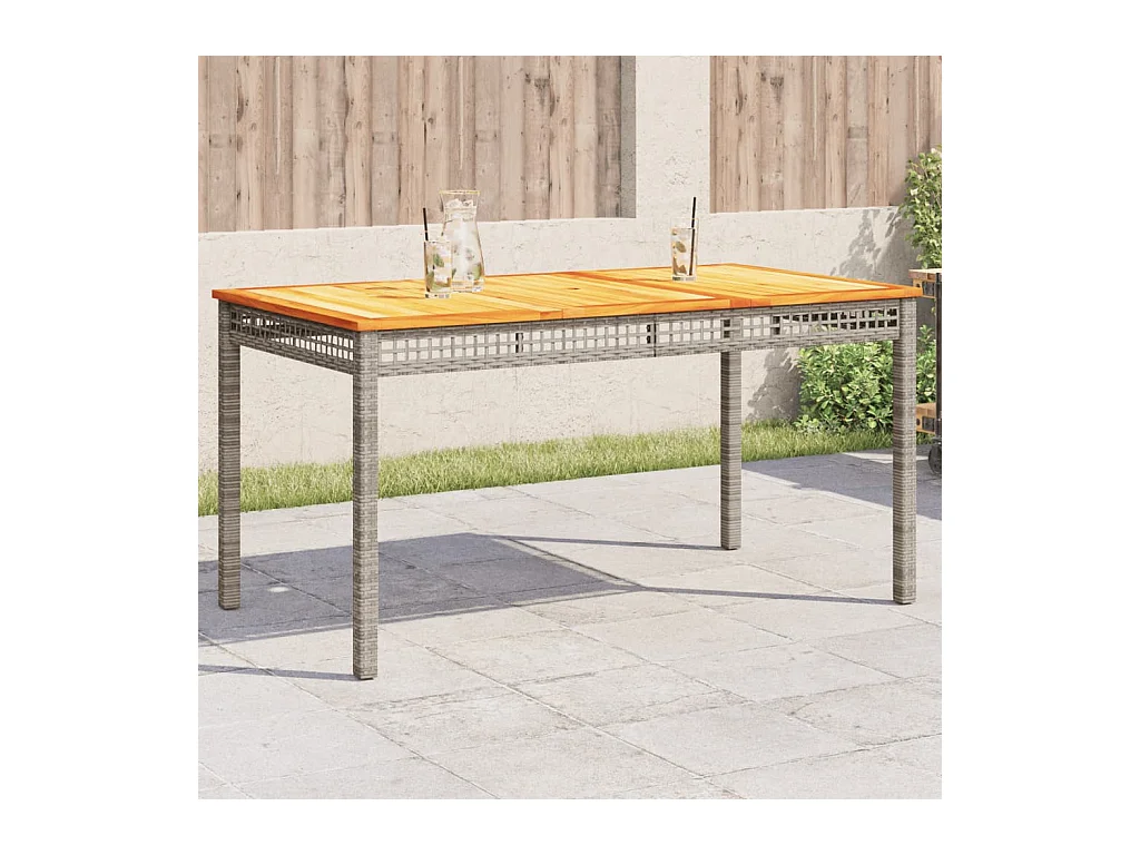 Grijze tuintafel 140x80x75 cm gevlochten hars en acaciahout