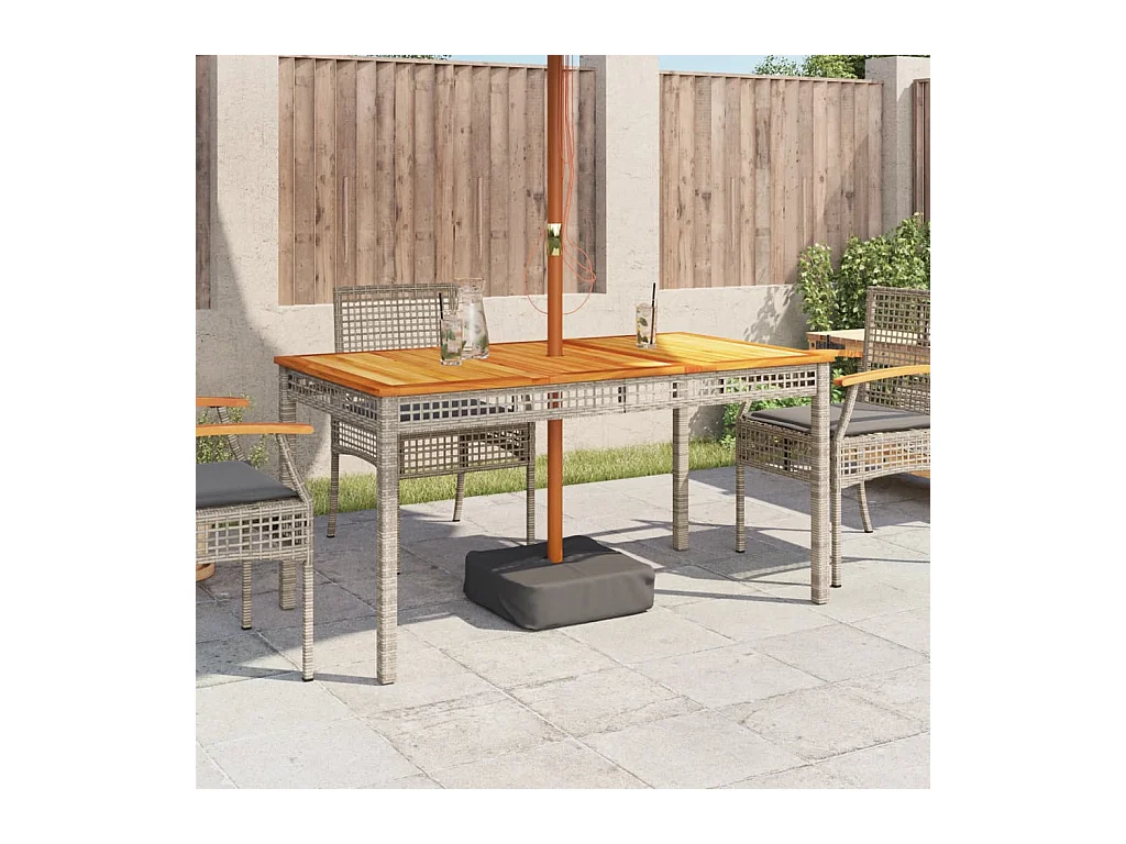 Grijze tuintafel 140x80x75 cm gevlochten hars en acaciahout