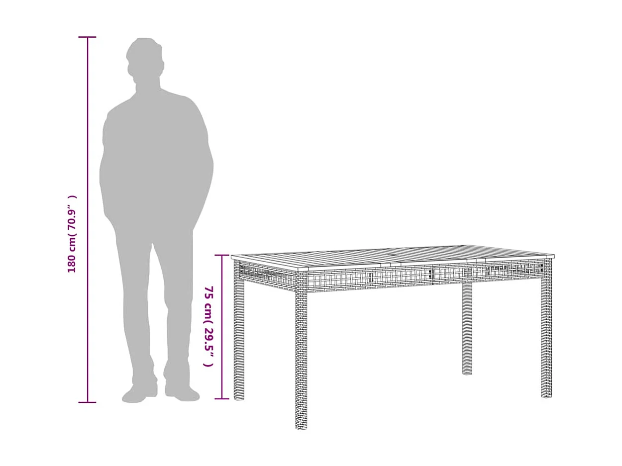Mesa de jardín gris 140x80x75 cm resina trenzada y madera de acacia