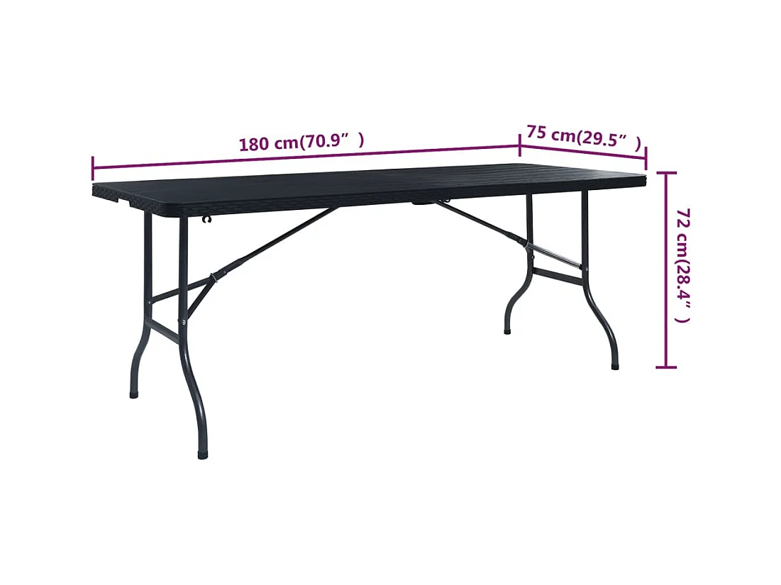 Table pliable de jardin Noir 180x75x72 cm PEHD Imitation rotin