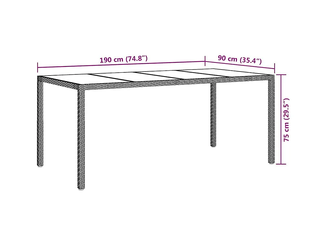 Table de jardin pour repas Blanc 190 x 90 x 75 cm Poly rotin
