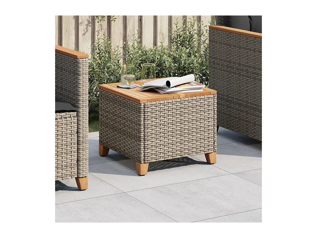 Table de jardin gris 45x45x37 cm résine tressée et bois acacia