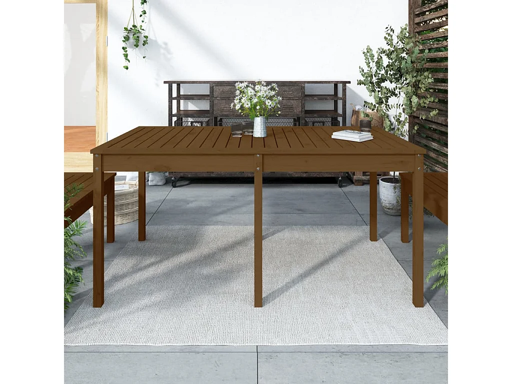 Mesa de jardín marrón miel 159,5x82,5x76 cm madera maciza de pino