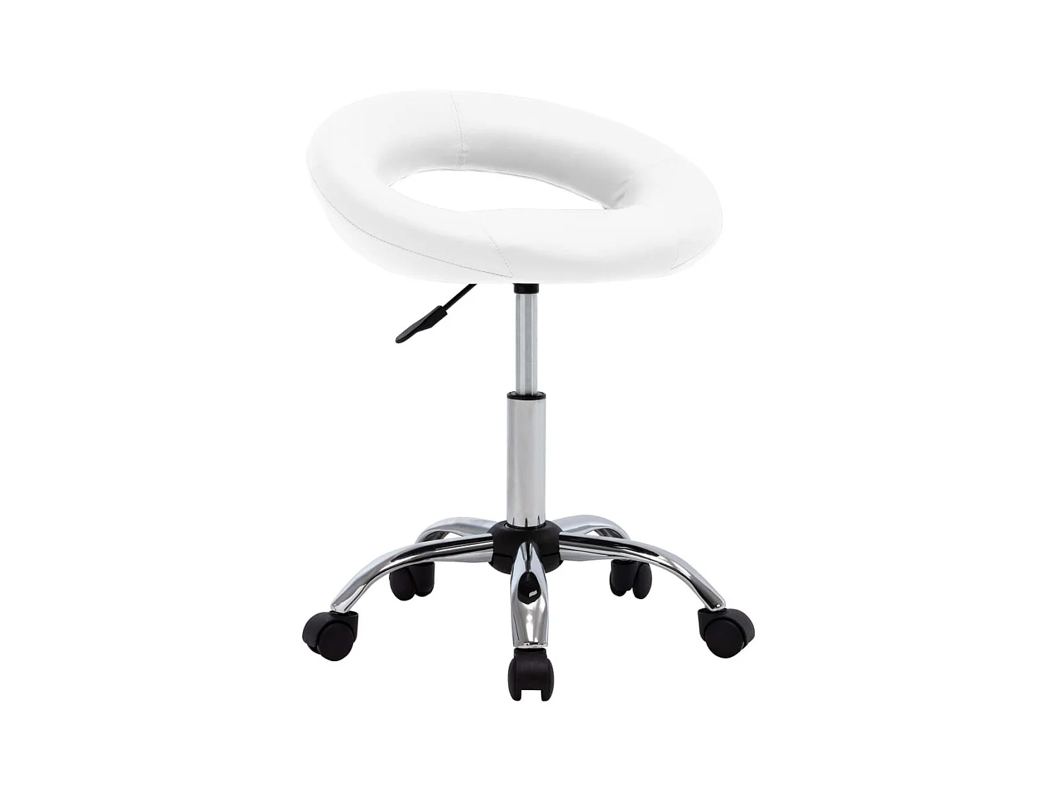 Weißer Arbeitsstuhl aus Kunstleder mit Rollen