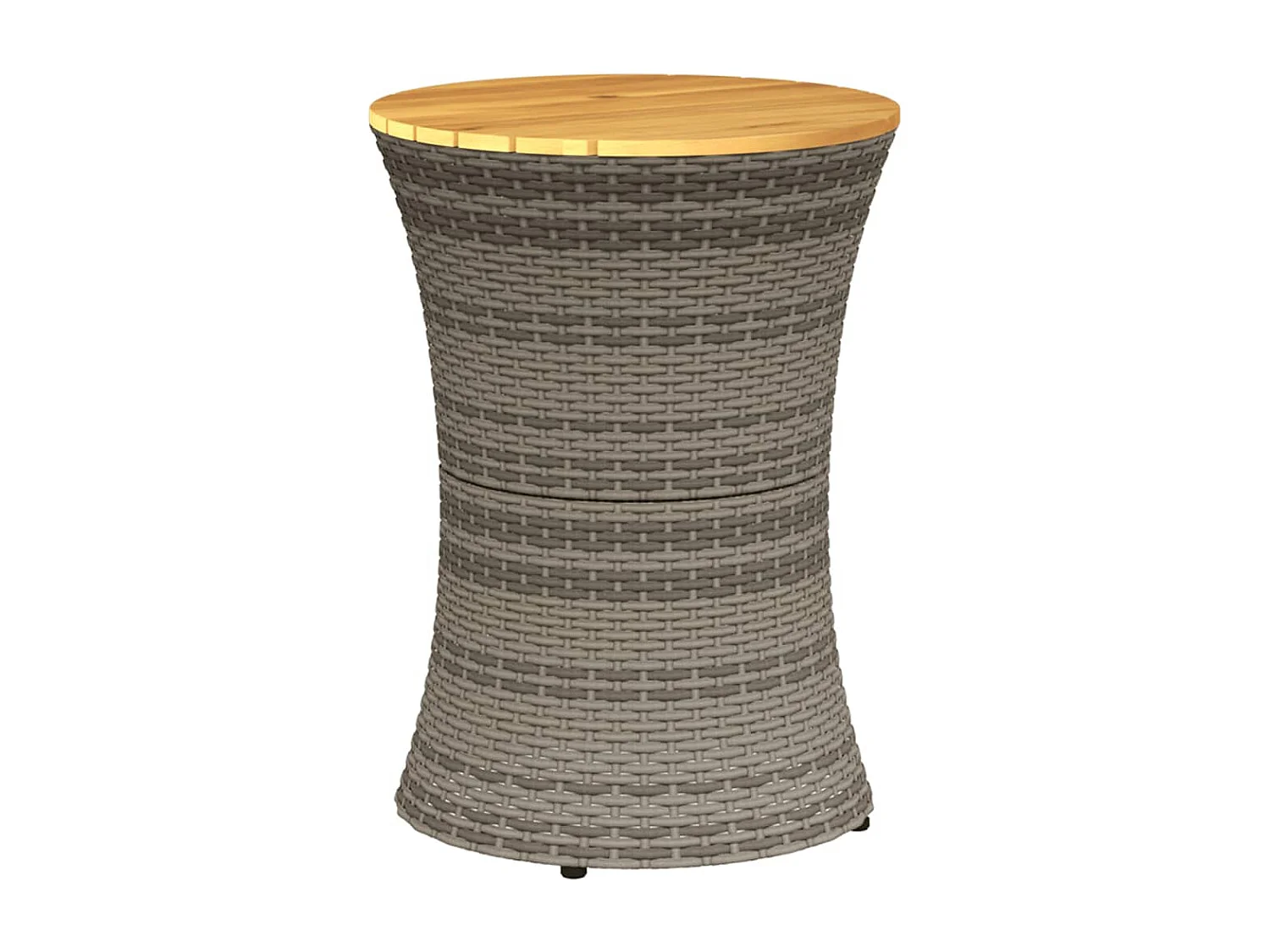 Tavolino da giardino a forma di tamburo in rattan grigio e legno massello