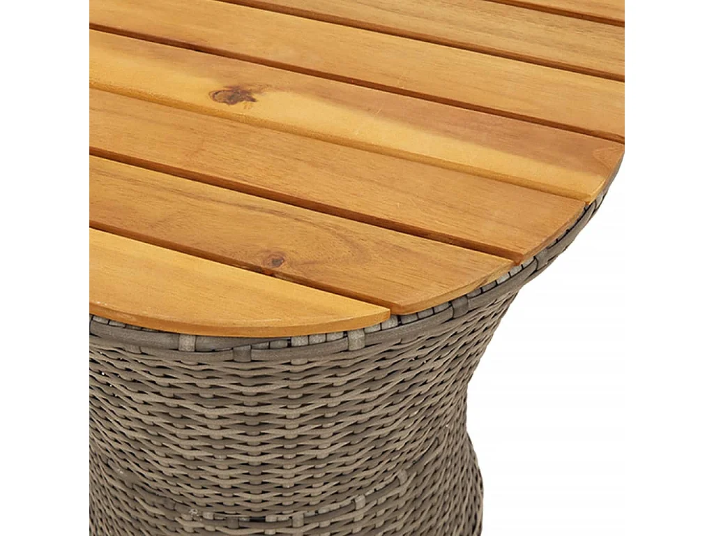 Tavolino da giardino a forma di tamburo in rattan grigio e legno massello