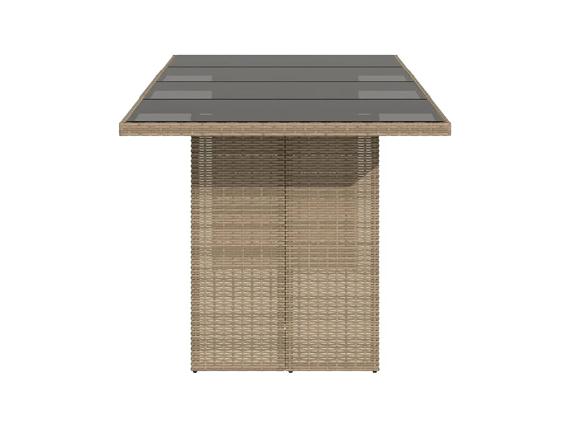 Tuintafel met beige glazen blad en gevlochten hars