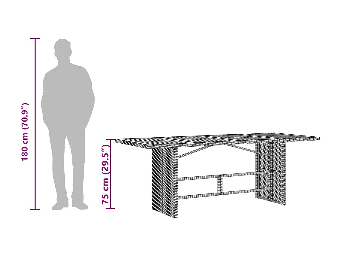 Tuintafel met beige glazen blad en gevlochten hars
