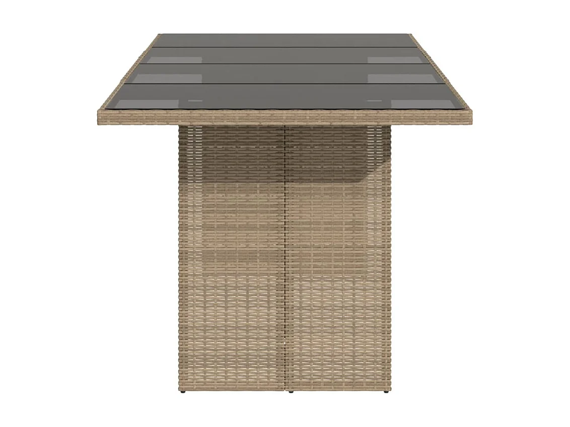 Tavolo da giardino con piano in vetro beige e resina intrecciata