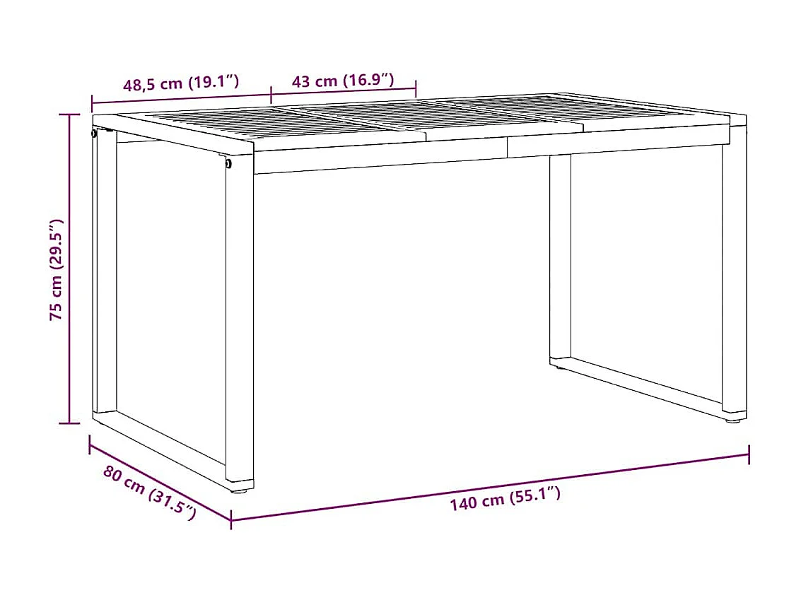 Table de jardin pour repas Gris 140 x 80 x 75 cm