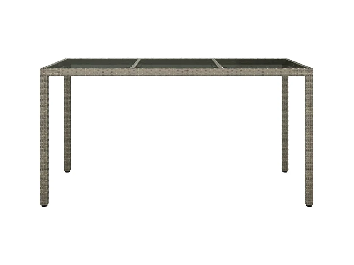 Tuintafel 150x90x75 cm Gehard glas en polyrotan Grijs