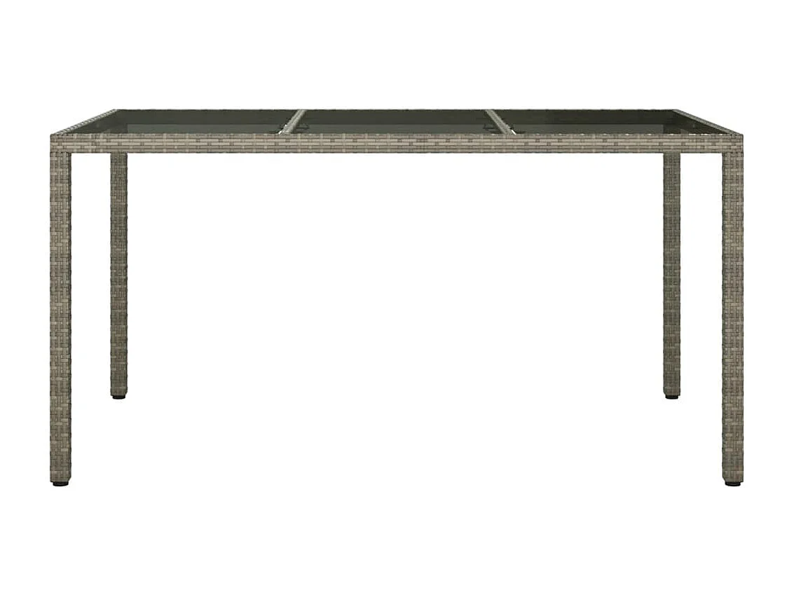 Mesa de jardín 150x90x75 cm Cristal templado y poli ratán Gris