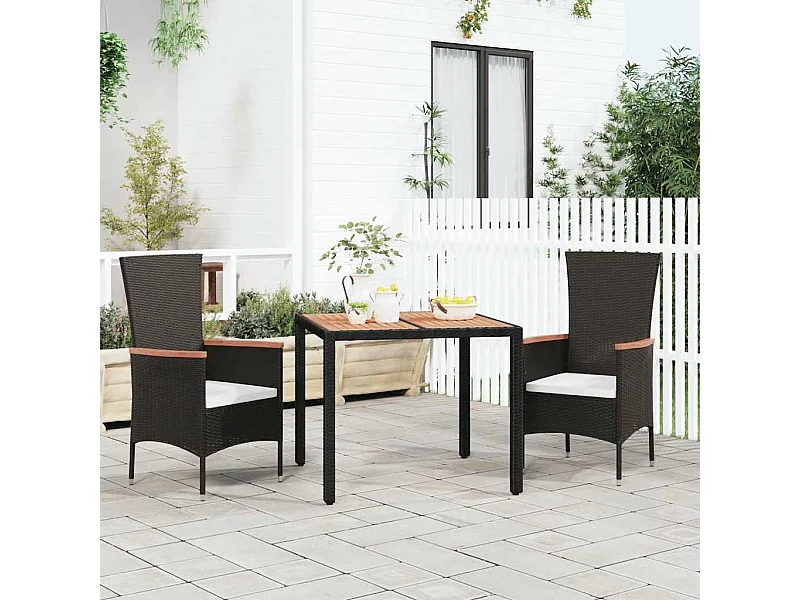 Tuintafel met zwart houten blad, massief hout gevlochten hars