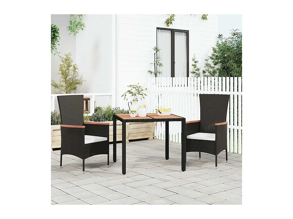 Tuintafel met zwart houten blad, massief hout gevlochten hars