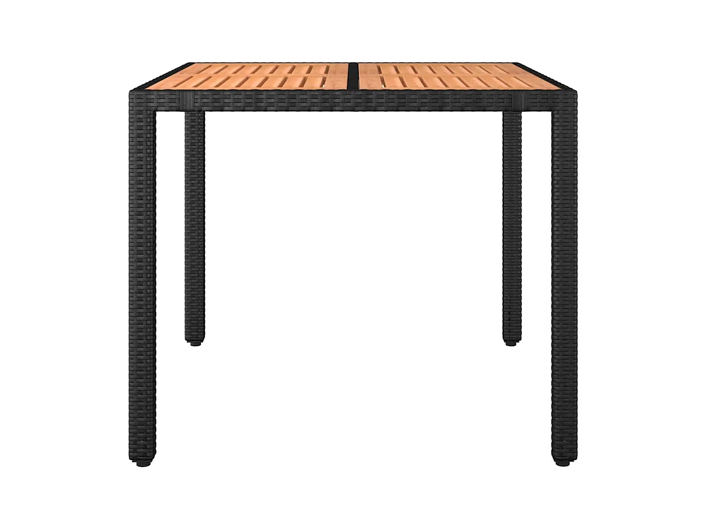 Tuintafel met zwart houten blad, massief hout gevlochten hars