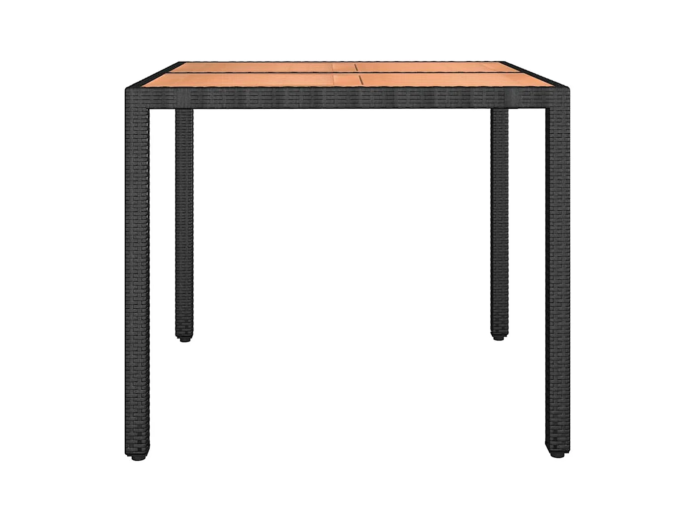 Tuintafel met zwart houten blad, massief hout gevlochten hars