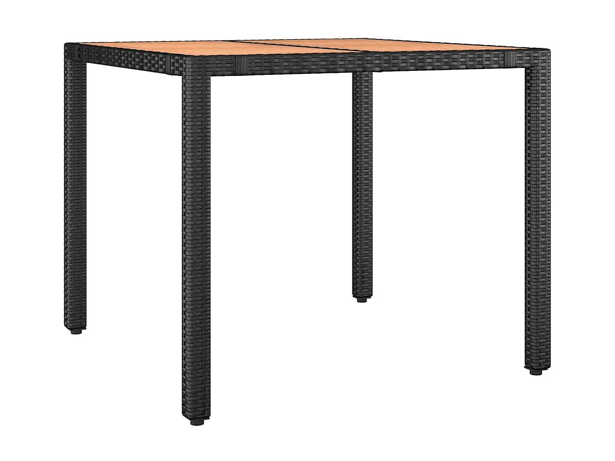 Tavolo da giardino con piano in legno nero, legno massello intrecciato in resina