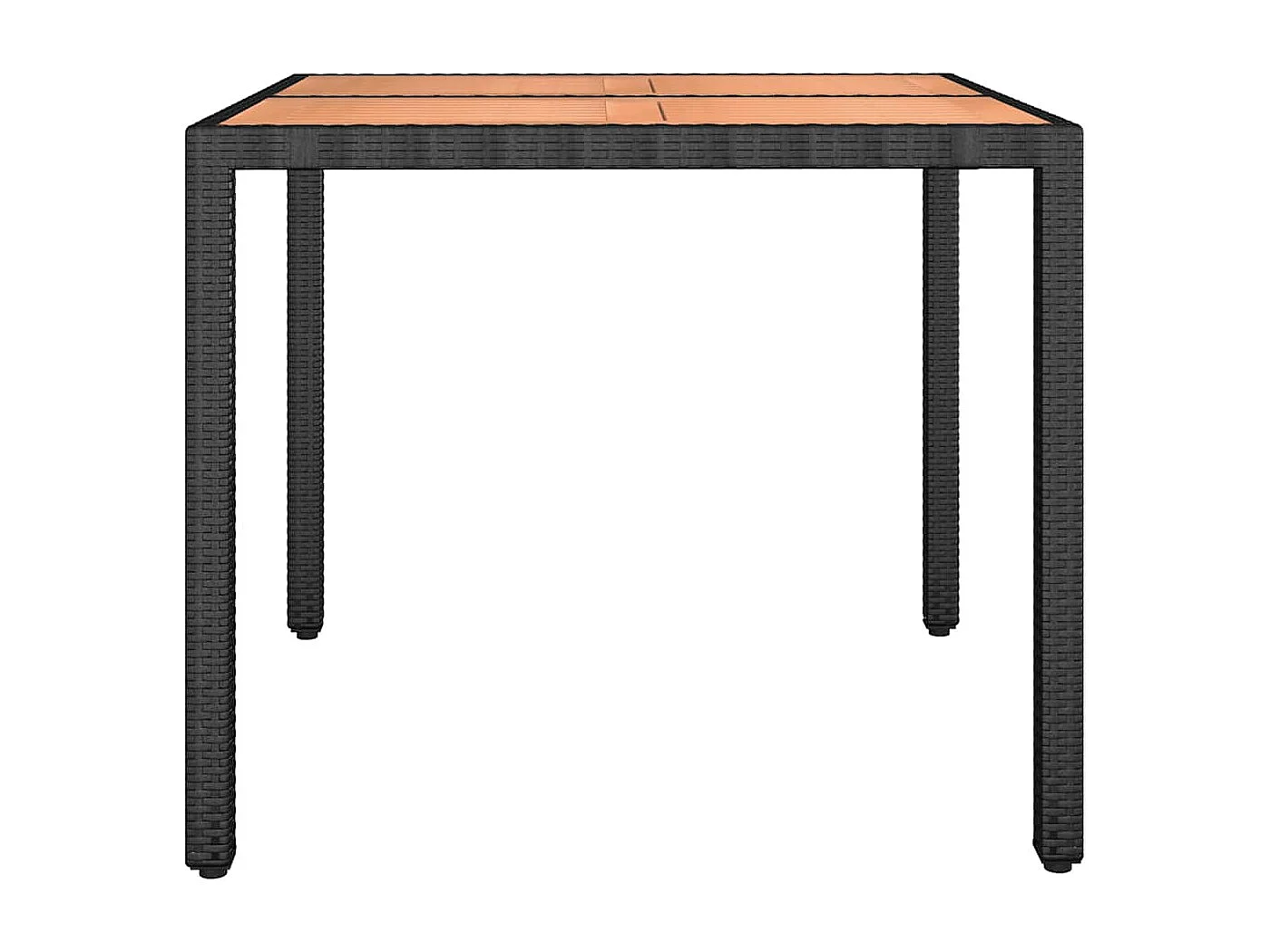 Tavolo da giardino con piano in legno nero, legno massello intrecciato in resina