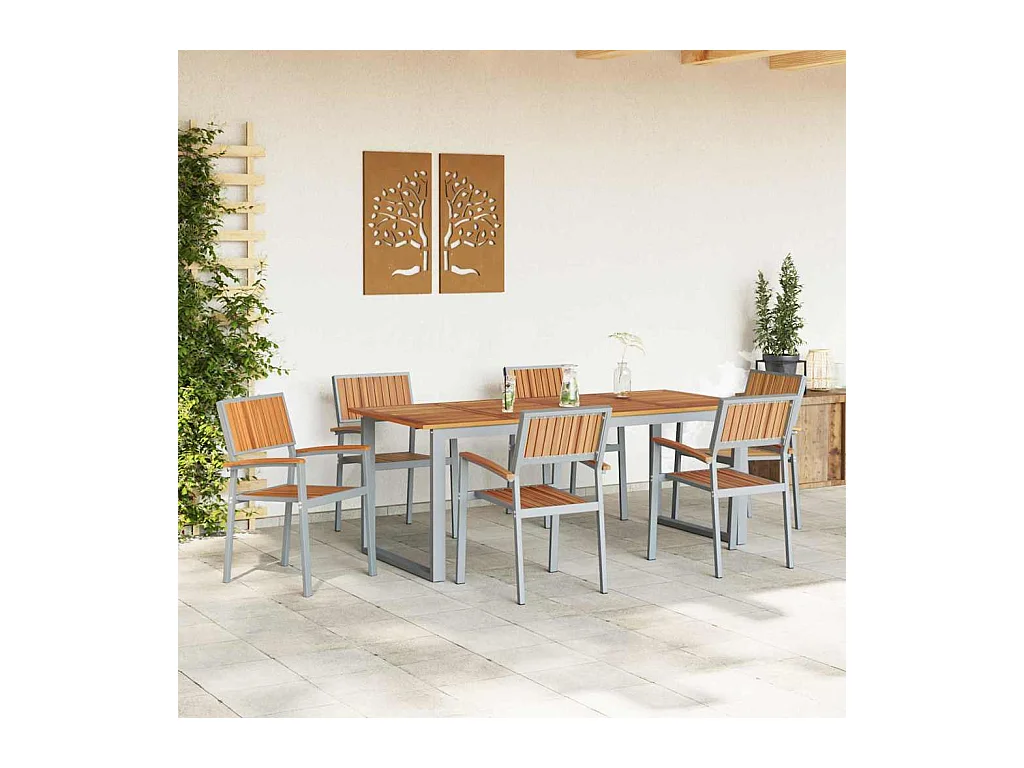 Set da pranzo da giardino 7 pezzi grigio e marrone