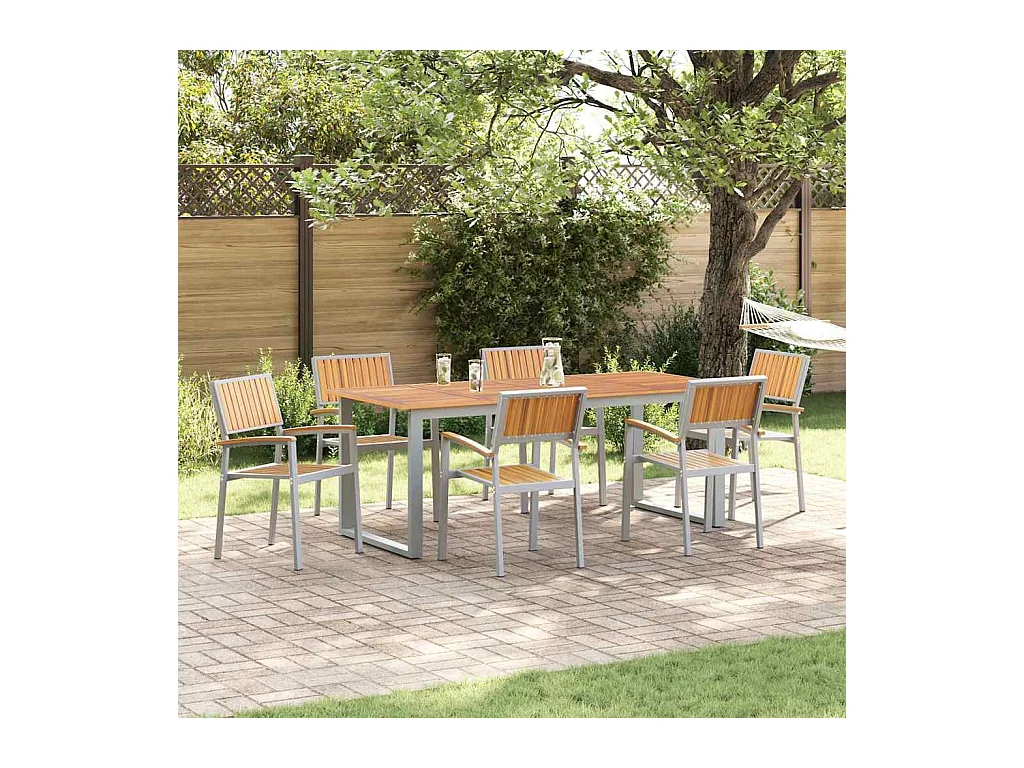 Ensemble de salle à manger pour jardin 7 pcs Gris et marron