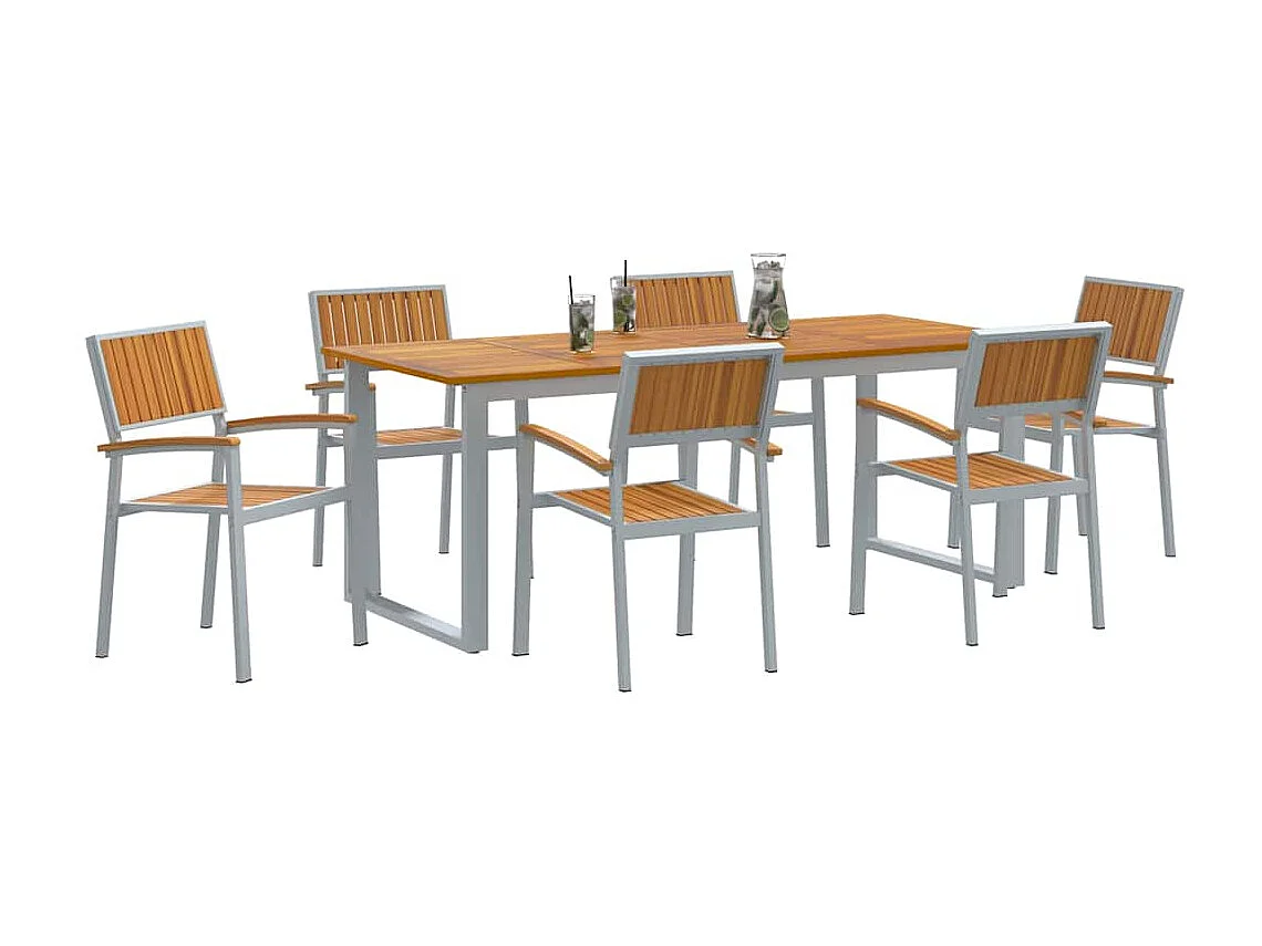 Juego de comedor de jardín de 7 piezas gris y marrón