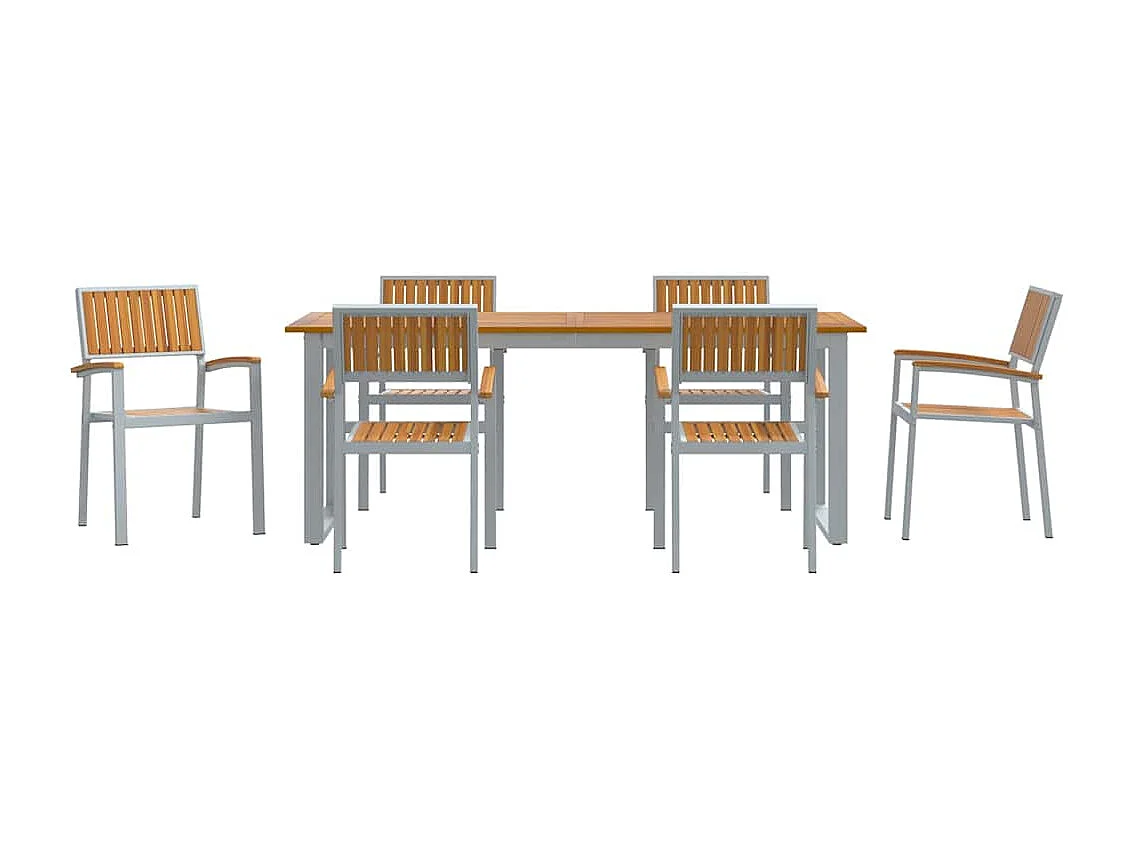 Juego de comedor de jardín de 7 piezas gris y marrón