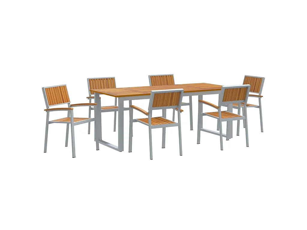 Set da pranzo da giardino 7 pezzi grigio e marrone