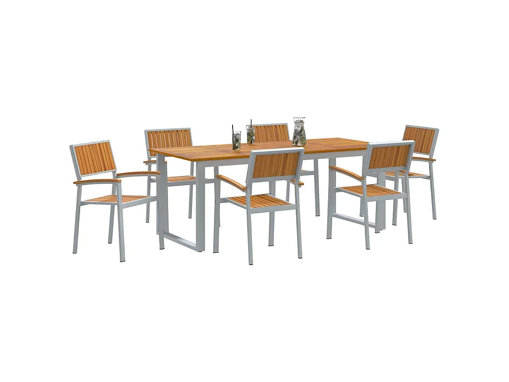 Set da pranzo da giardino 7 pezzi grigio e marrone