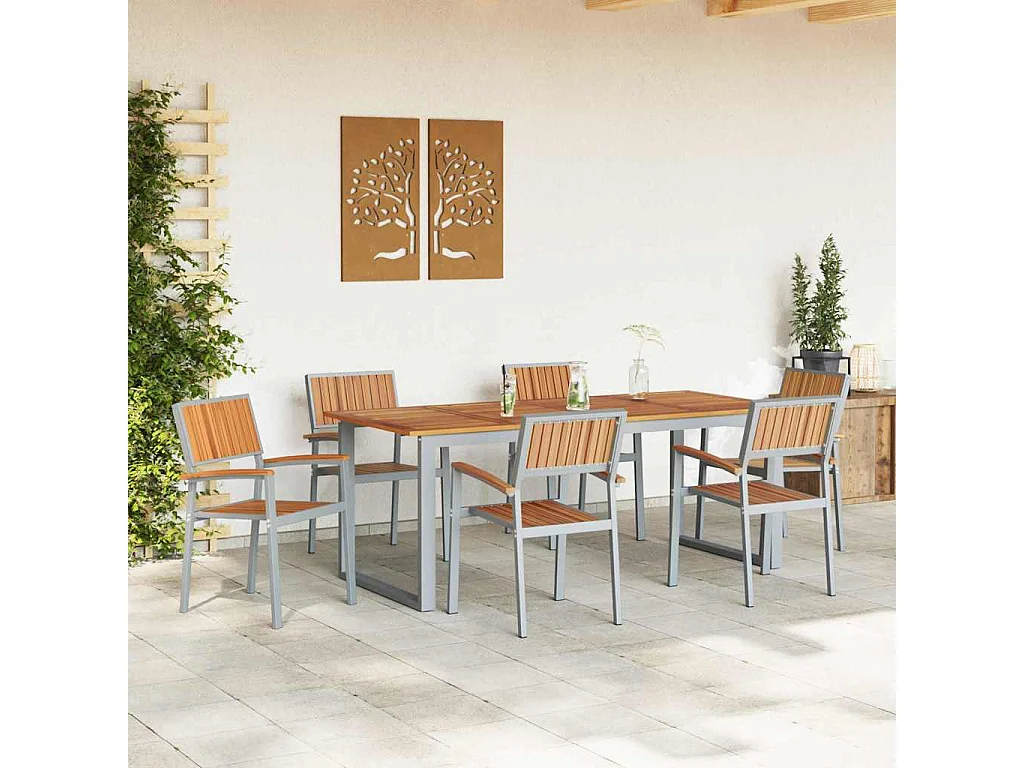 Set da pranzo da giardino 7 pezzi grigio e marrone