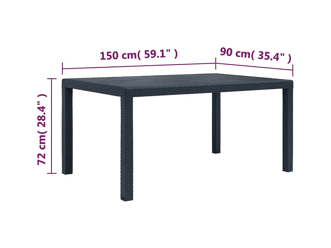 Antraciet tuintafel 150x90x72 cm Kunststof Rotan look