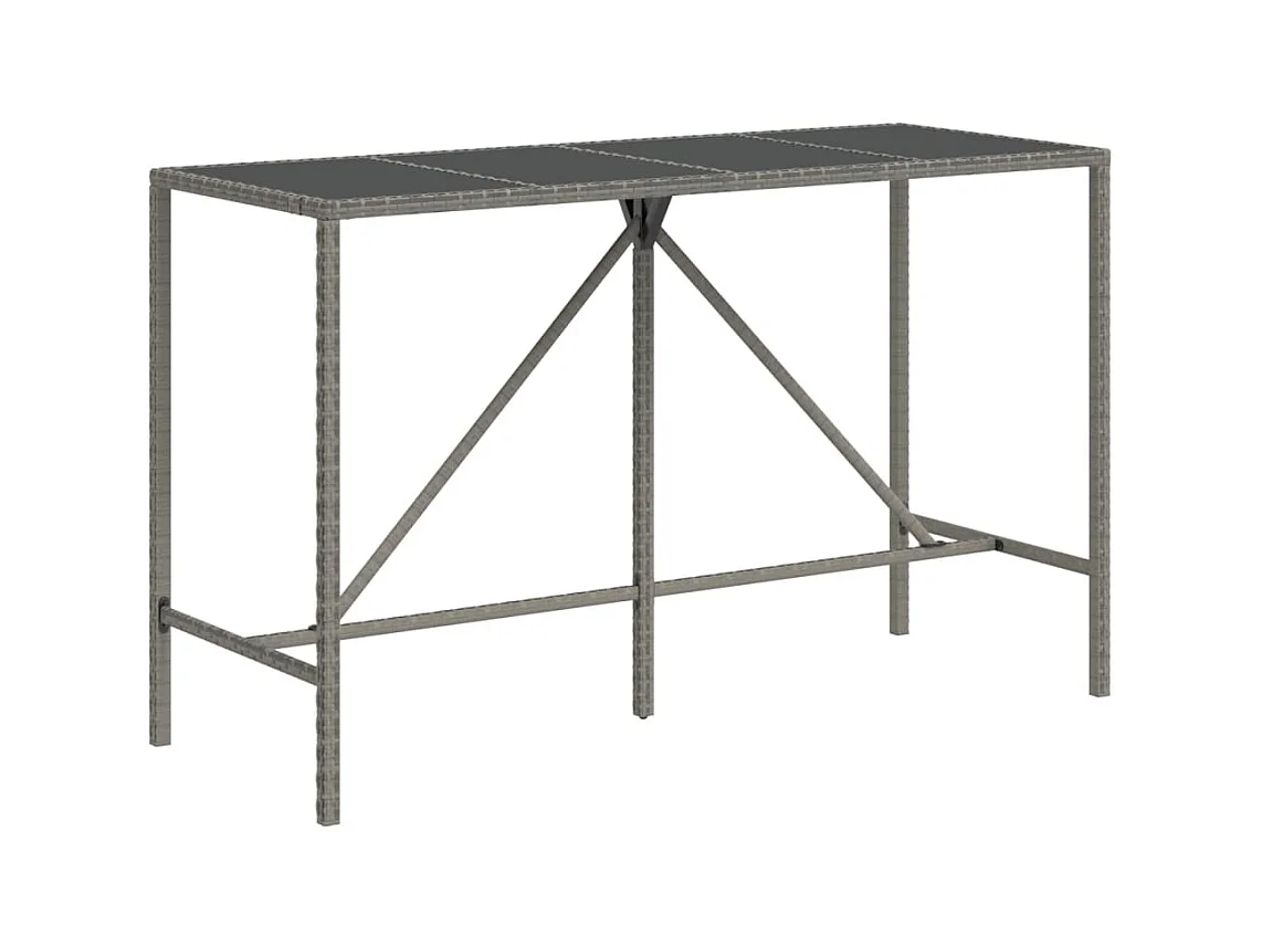 Bartafel met grijs glazen blad 180x70x110 cm polyrotan