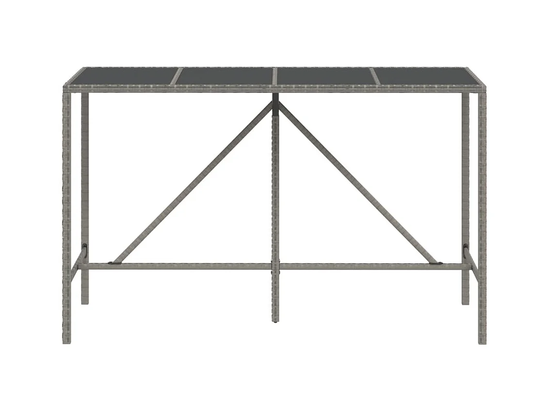 Bartafel met grijs glazen blad 180x70x110 cm polyrotan