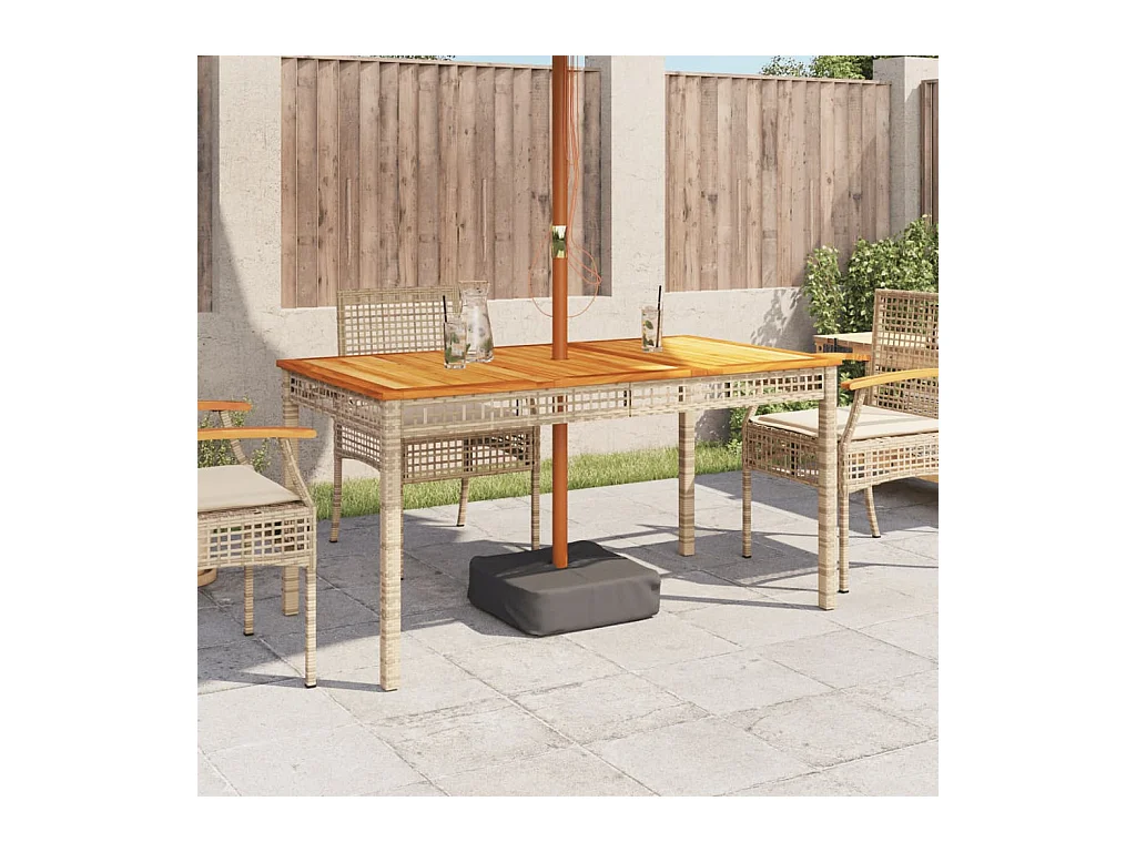 Beige tuintafel 140x80x75 cm gevlochten hars en acacia