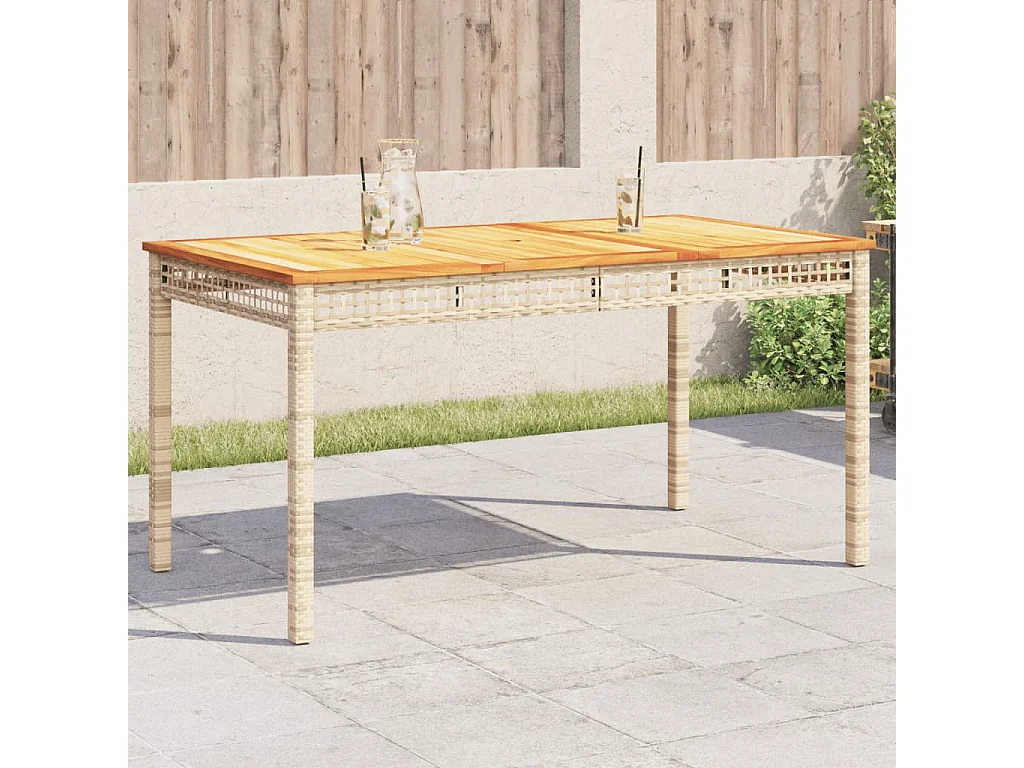 Tavolo da giardino beige 140x80x75 cm in resina intrecciata e acacia