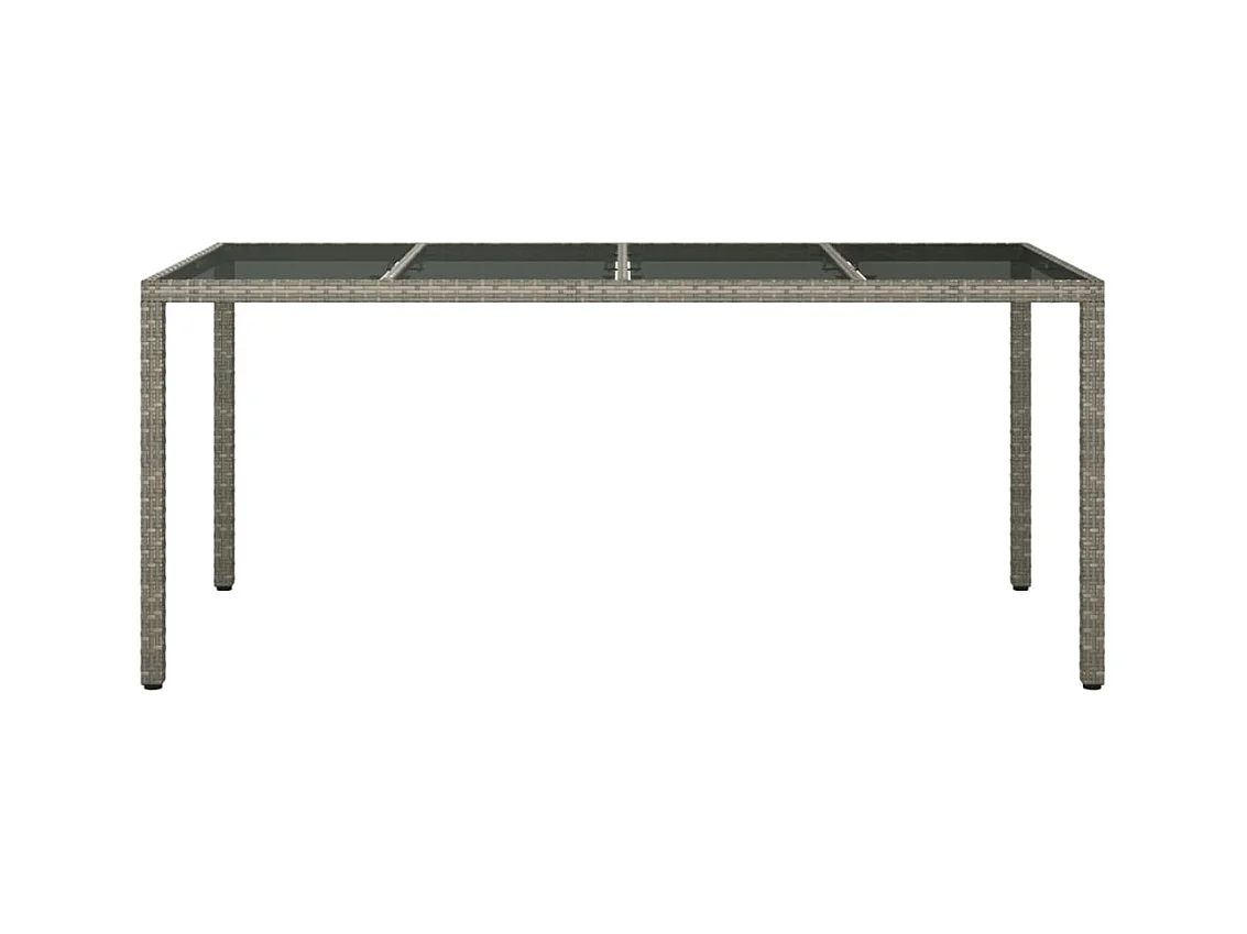 Grijze tuintafel 190x90x75 cm Gehard glas/gevlochten hars
