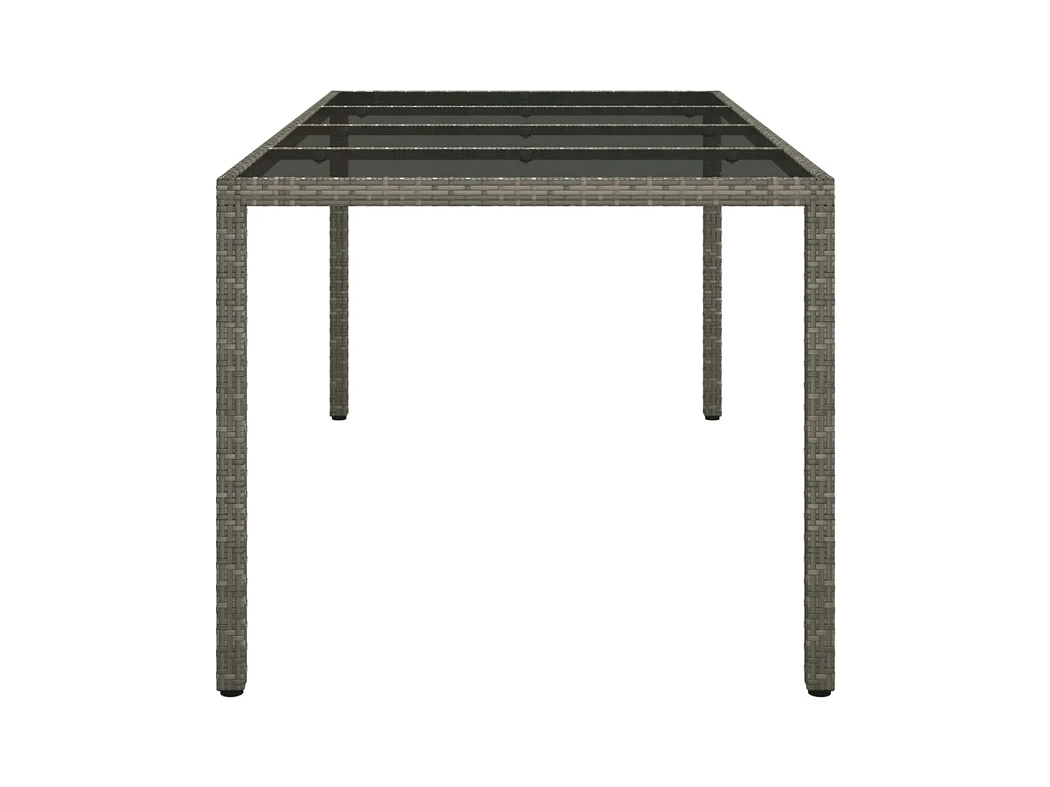 Grijze tuintafel 190x90x75 cm Gehard glas/gevlochten hars