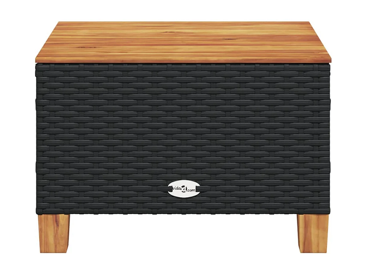 Tavolo da giardino nero 55x55x36 cm in resina intrecciata e legno di acacia