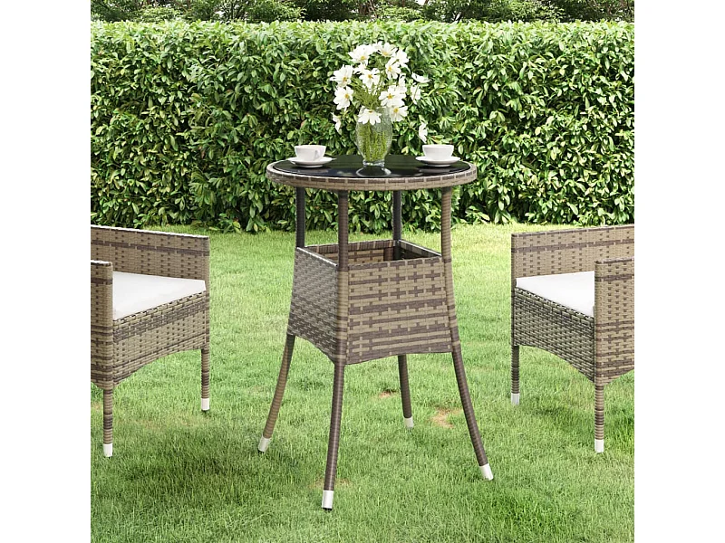 Mesa de jardín Ø60x75 cm Cristal templado/resina tejida Gris