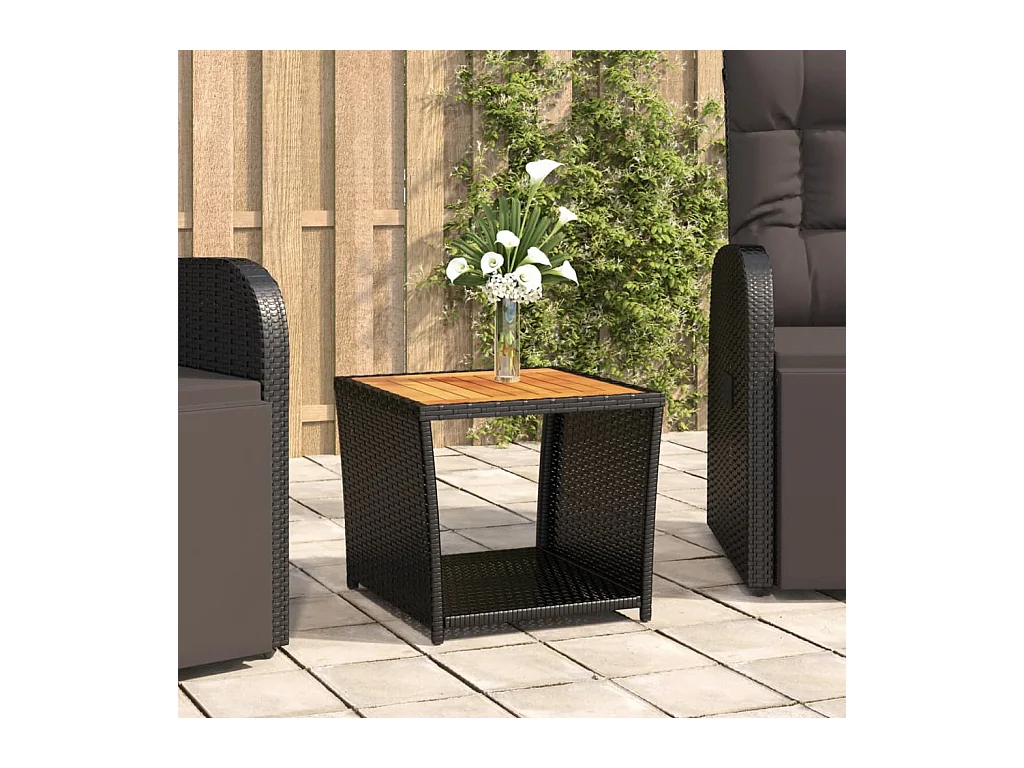 Theetafel en houten blad Zwart kunsthars riet Massief acacia