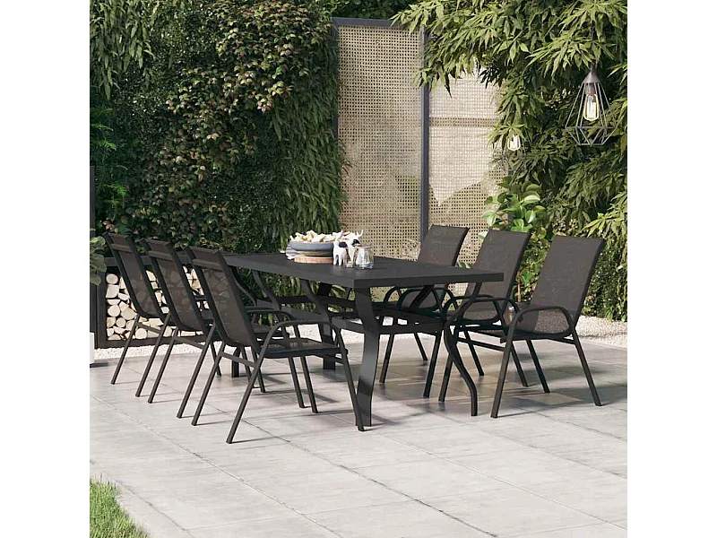 Tavolo da giardino nero 180x80x70 cm Acciaio e vetro