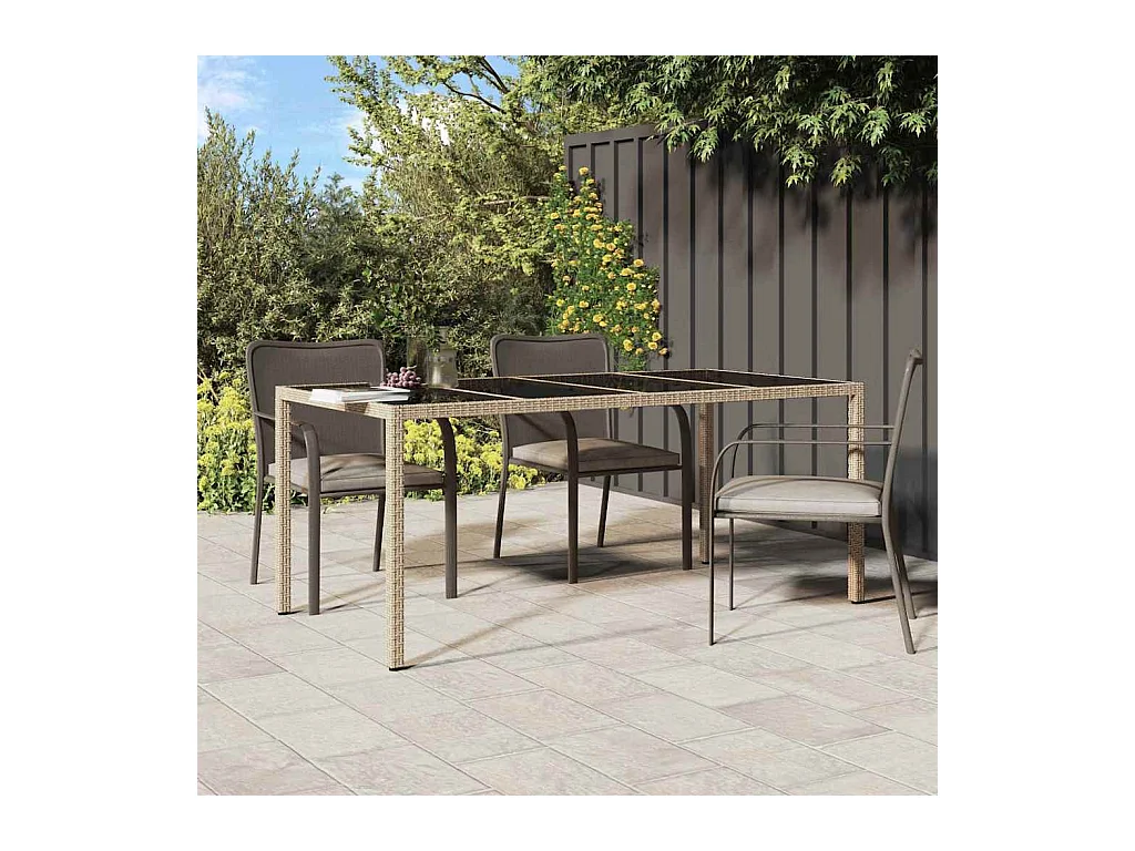 Table de jardin pour repas Beige 190 x 90 x 75 cm Poly rotin