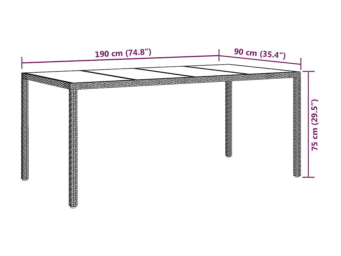 Table de jardin pour repas Beige 190 x 90 x 75 cm Poly rotin