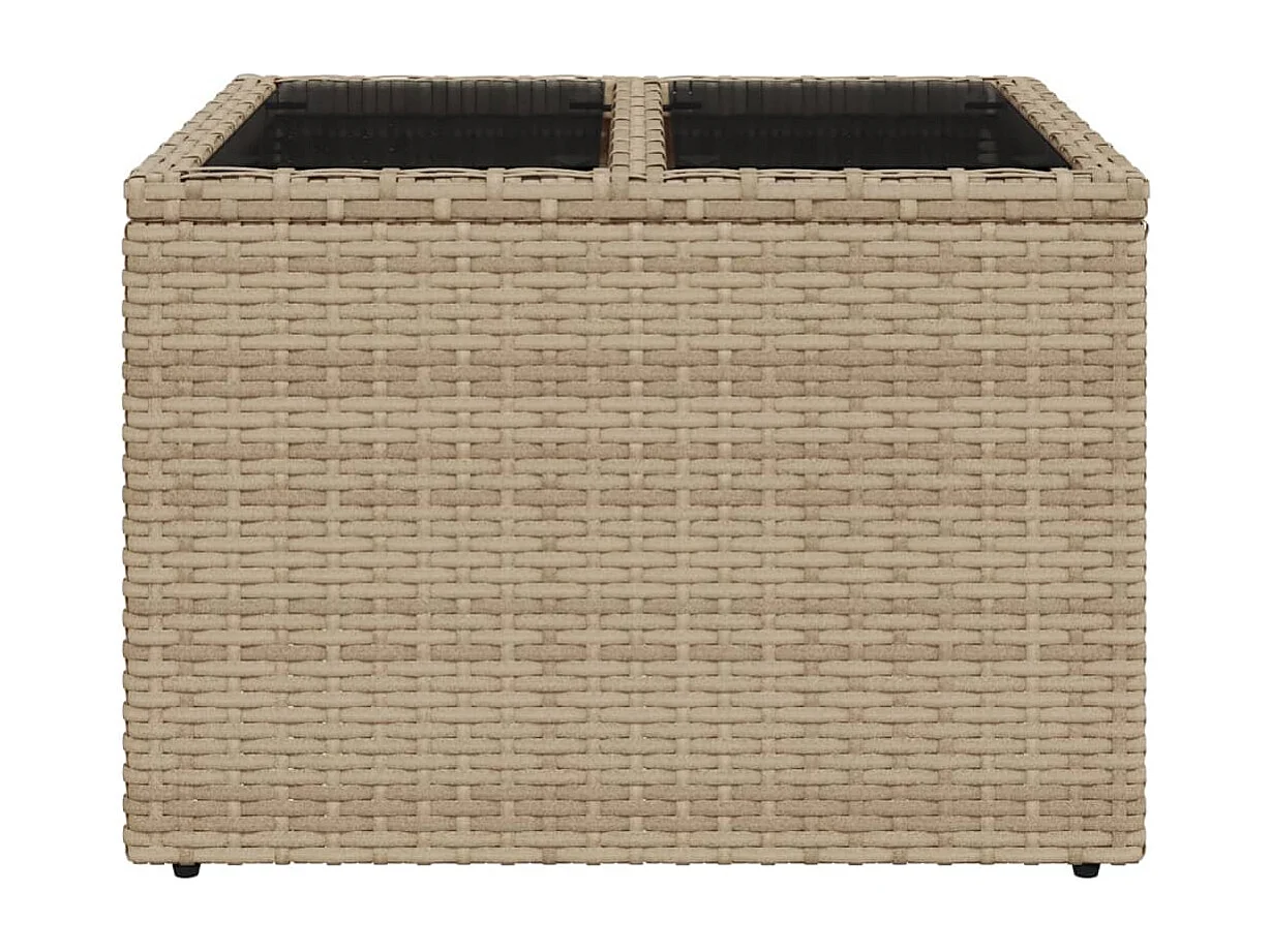 Tavolo da giardino con piano in vetro beige 55x55x37cm in resina intrecciata